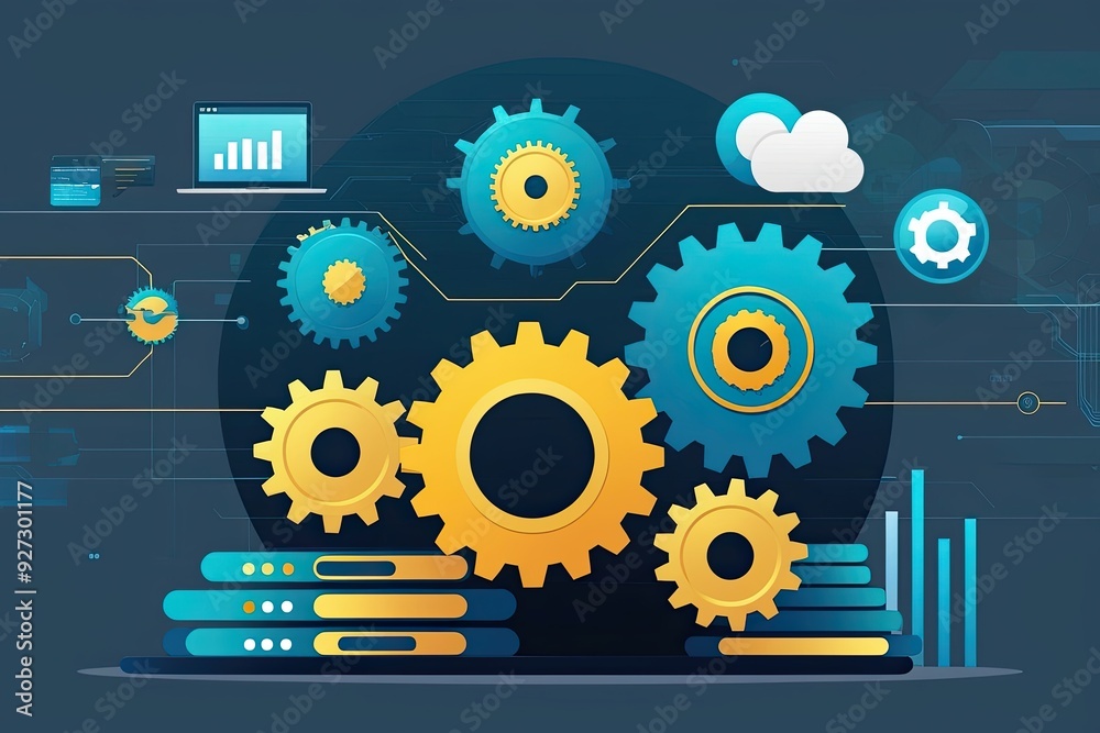 Innovative Software API Interface Dynamics Illustrated with Layered Gears on a Modern Technology Background