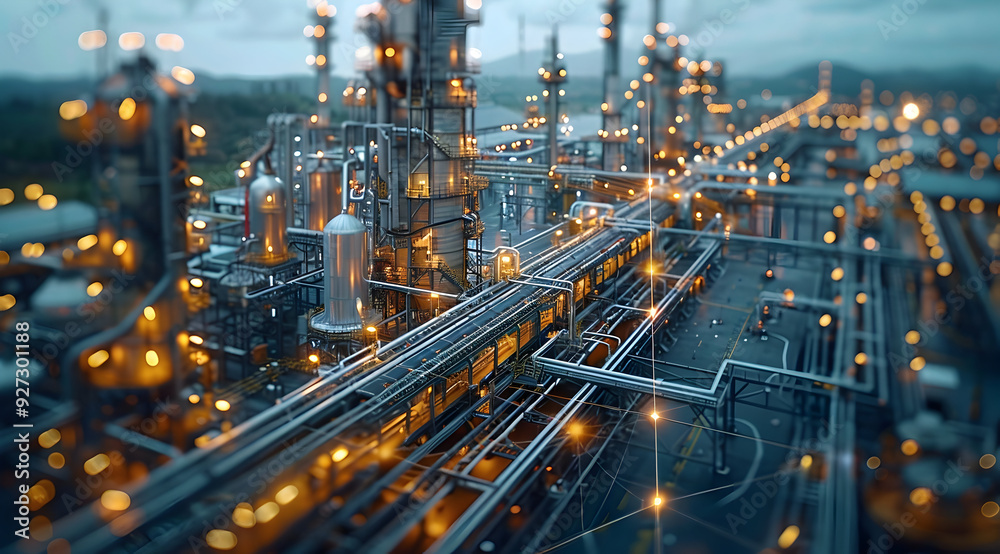 Industrial Complex at Night 3D Illustration Industrial Complex at Night 3D Illustration