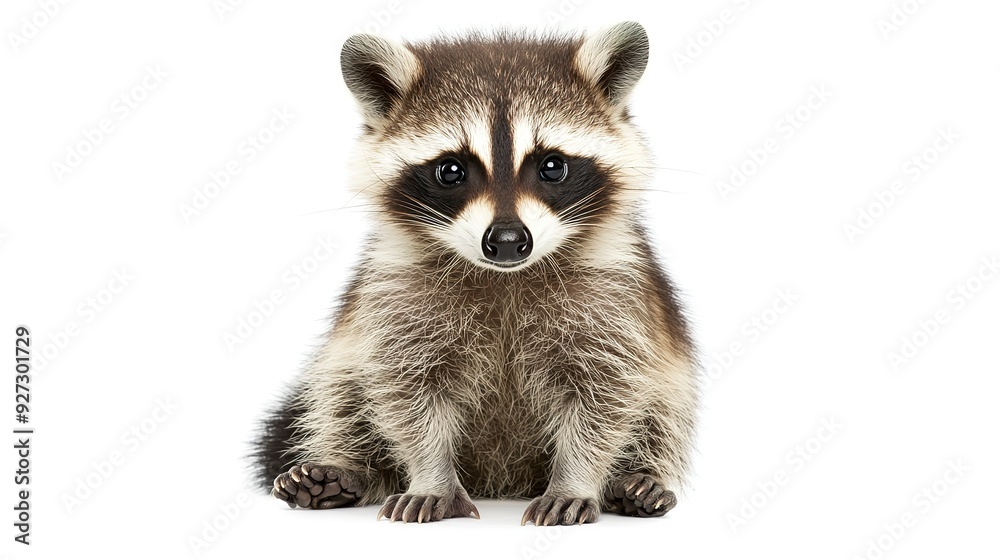 Fototapeta premium Cute Young Raccoon Sitting on White Background