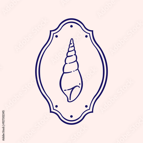 Seashell illustration in frame. Stylized vector element for prints, clothing, pattern, packaging and postcards.