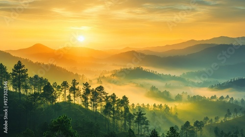 Sunrise over Foggy Mountains