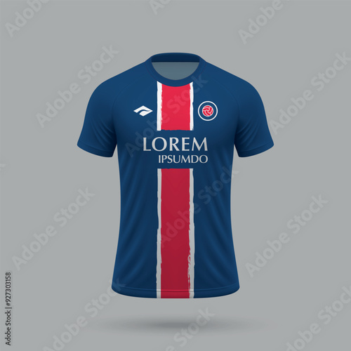 3d realistic soccer jersey in Paris Saint-Germain style, football shirt template 2024