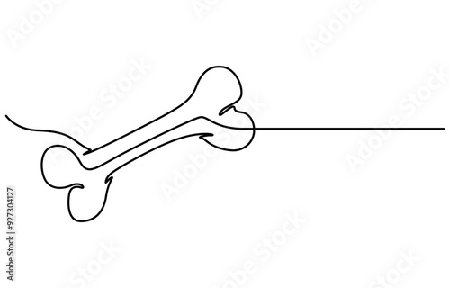 Continuous one line drawing of bone. simple human bone line art vector illustration. Bone toy for dog line art,