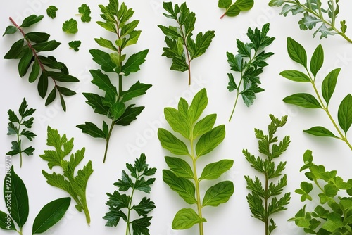 Vibrant Green Leaves Against White Background Celebrating Nature and Freshness