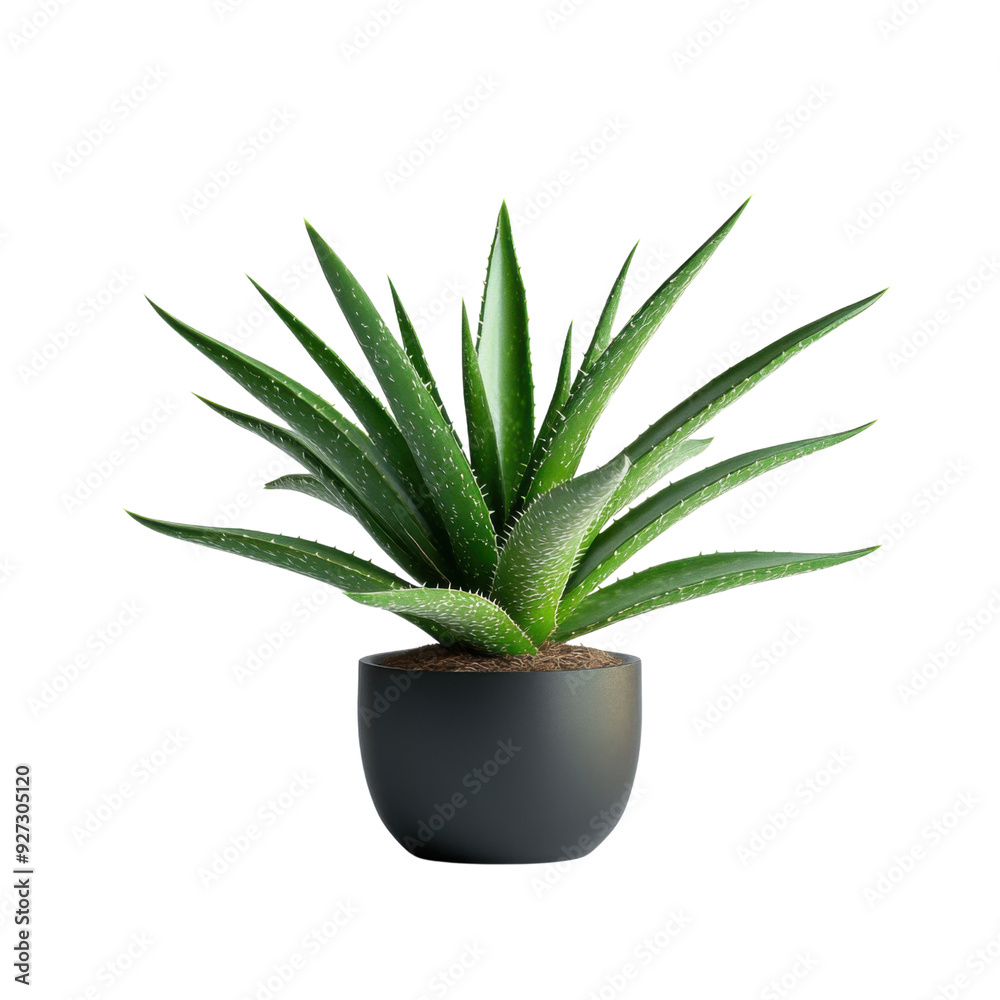 Sophisticated mockup of an aloe vera plant in a modern black pot on a plain background Sophisticated mockup of an aloe vera plant in a modern black pot on a plain background