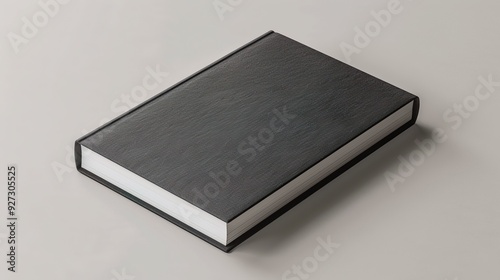 A 3D mockup of an A4 hardcover book with a fabric cover, shown in a closed position with the cover facing the viewer, and a soft shadow cast on a plain background