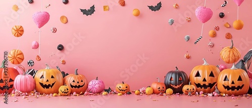 Halloween party with spooky treats, blank text area, flat design illustration