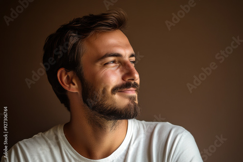 A close up of a man's face with her eyes closed