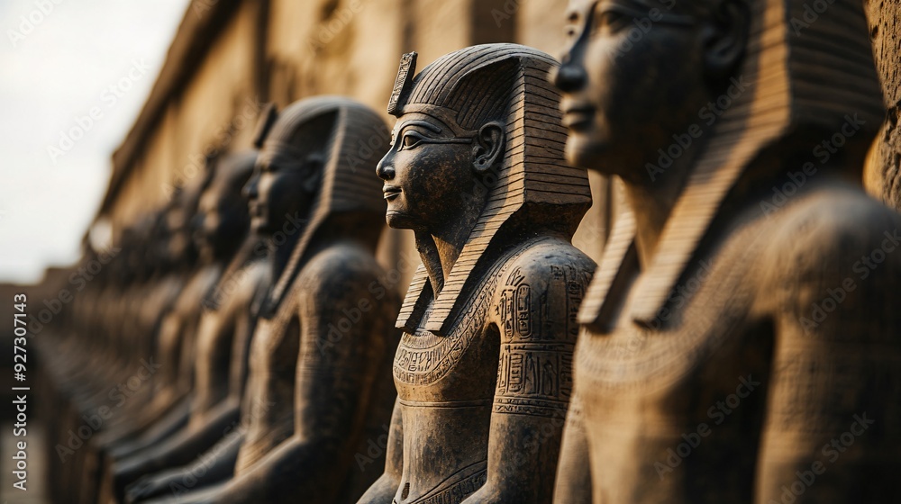 Ancient Egyptian Statues in a Row