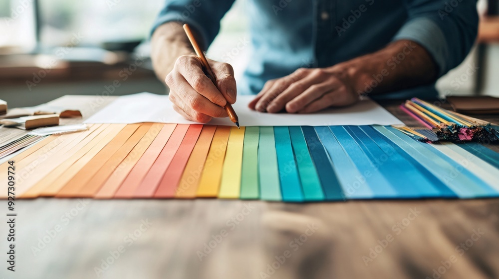 Fototapeta premium Hand Drawing on Paper with Colorful Samples