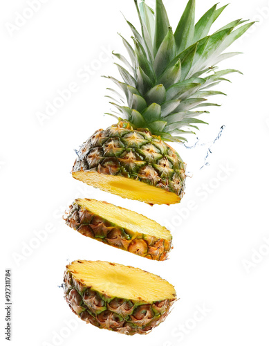 Fresh Falling Slash of Pineapple, isolated on white