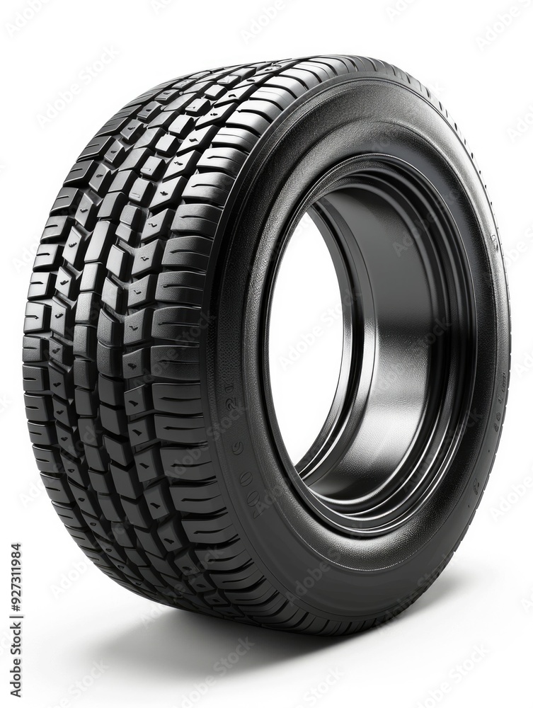 Obraz premium Isolated Tire. Car Tyre on White Background, Object for Transportation and Drive