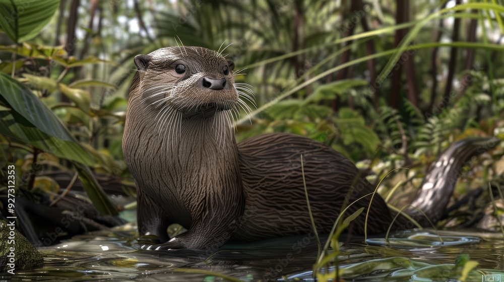 Otter in Lush Tropical Environment Otter in Lush Tropical Environment