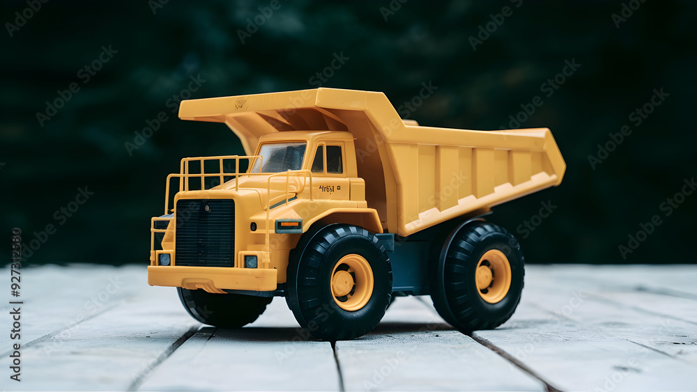 A yellow toy dump truck with movable parts A yellow toy dump truck with movable parts