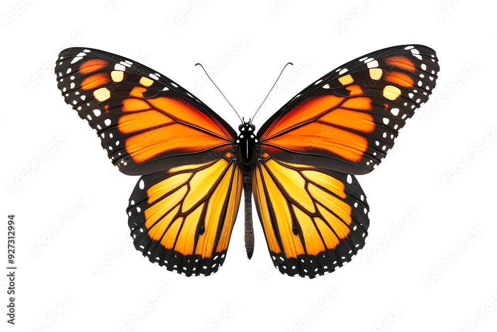 Fototapeta premium Vibrant monarch butterfly with striking orange and black wings, showcasing nature's beauty and elegance.