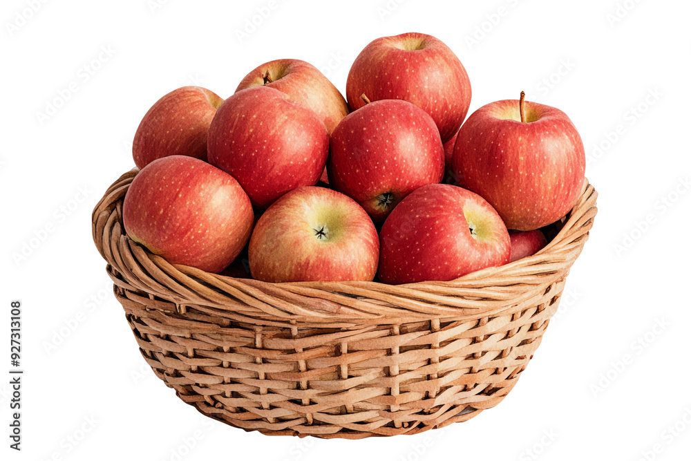 A beautiful basket filled with fresh, red apples, perfect for healthy snacks, cooking, or decoration in your kitchen.