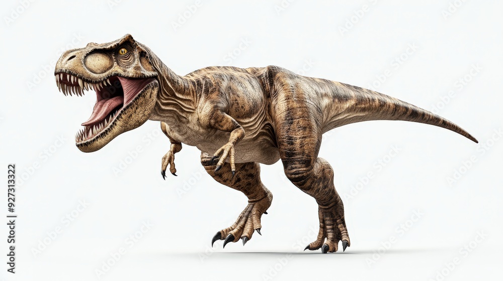 A detailed, high-resolution 3D rendering of a roaring T-Rex dinosaur on a white background, perfect for educational and creative projects. A detailed, high-resolution 3D rendering of a roaring T-Rex dinosaur on a white background, perfect for educational and creative projects.