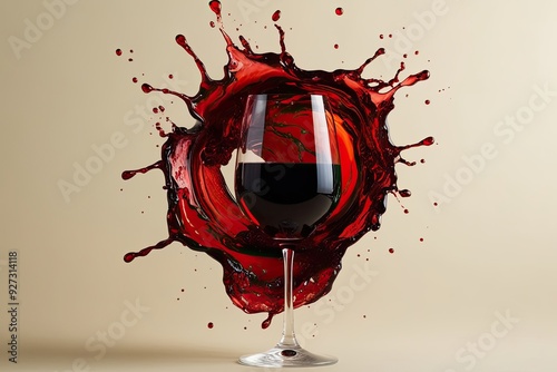 Elegant Red Wine Drizzle on Soft Neutral Background photo