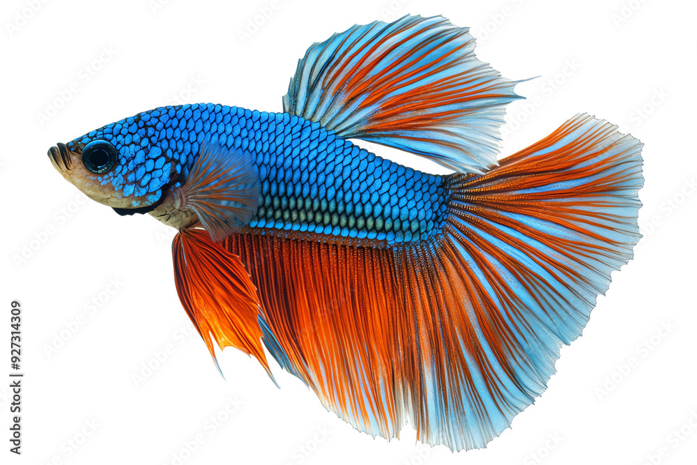 A vibrant betta fish showcasing stunning blue and orange colors, perfect for aquarists and nature enthusiasts. A vibrant betta fish showcasing stunning blue and orange colors, perfect for aquarists and nature enthusiasts.