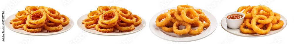 Delicious, crispy onion rings served on plates with a side of dipping sauce, perfect for sharing or as a tasty snack. Delicious, crispy onion rings served on plates with a side of dipping sauce, perfect for sharing or as a tasty snack.