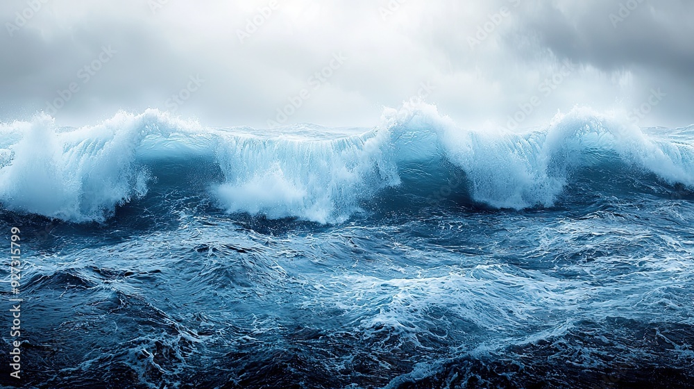 Obraz premium Powerful wave curling with dramatic ocean spray. Generative AI