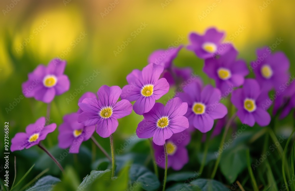 purple primrose flowers in the garden, with a blurry green background purple primrose flowers in the garden, with a blurry green background