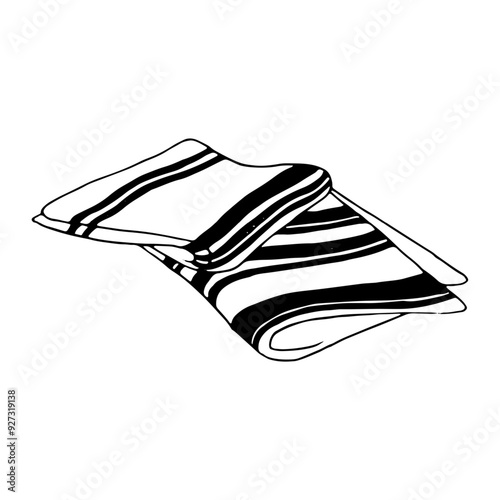 Jewish tallit black and white vector illustration. Judaic garment prayer shawl for Rosh Hashanah, Yom Kippur, Sukkot and Shabbat celebration in simple link ink sketch