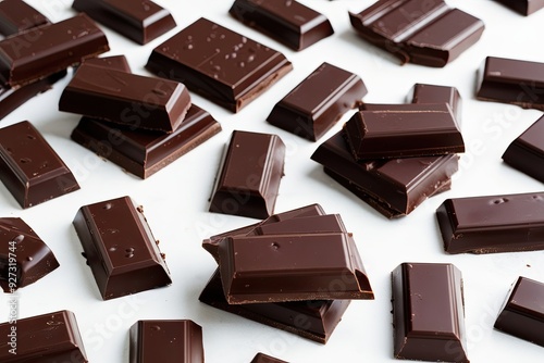 Scattered Smooth Dark Chocolate Bars on a Bright Surface