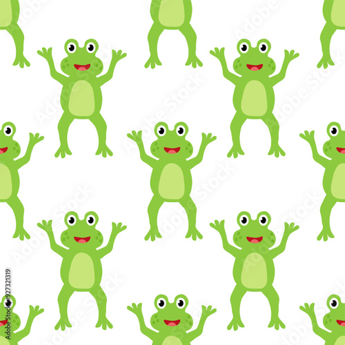 Seamless Pattern with cute frog. Children background. Vector flat illustration. Summer wallpaper.