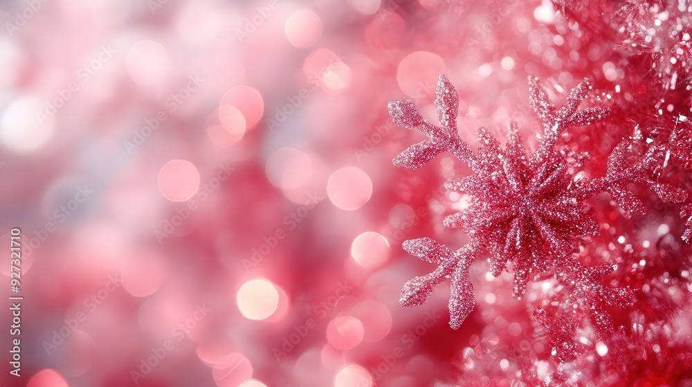 A snowflake is on a red background with a blurry background A snowflake is on a red background with a blurry background