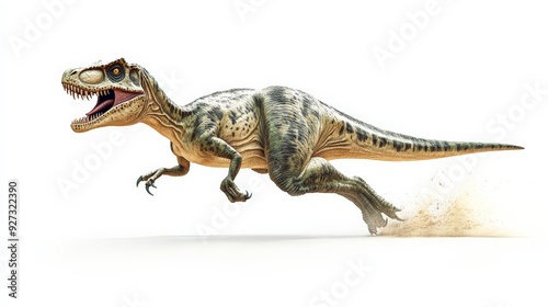 Dynamic illustration of a running dinosaur in motion on a white background, showcasing prehistoric life and dinosaur anatomy.