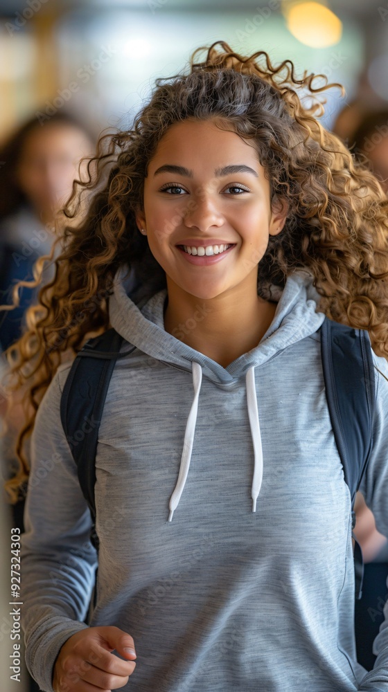 Portrait of a female student with a backpack going to school
