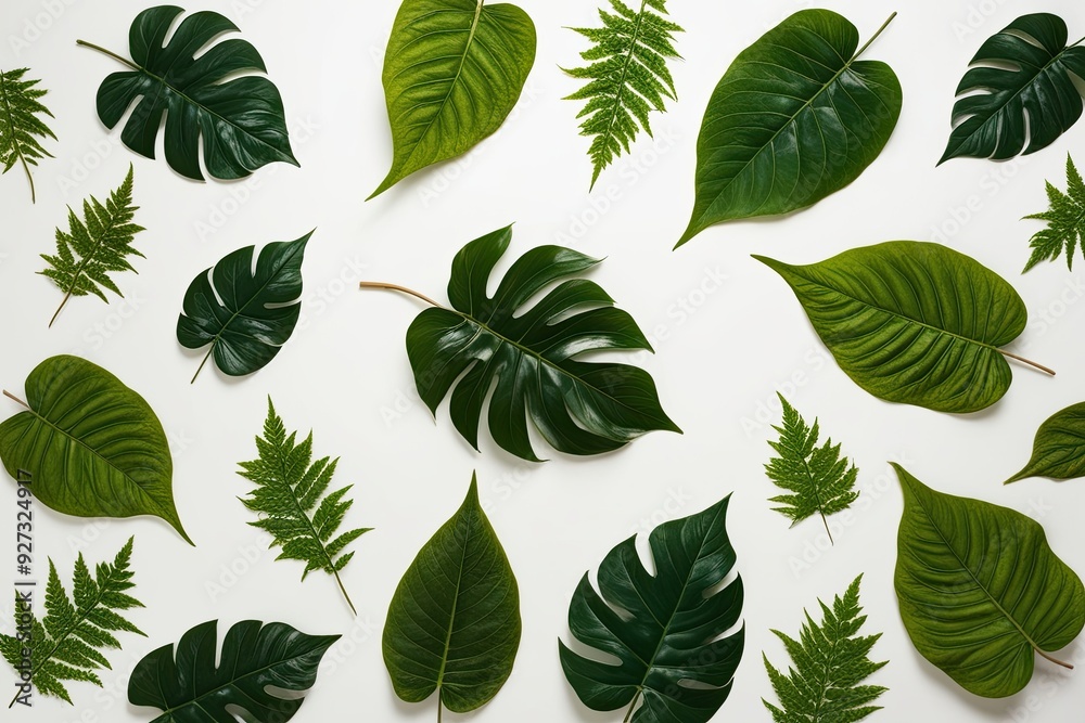 Fototapeta premium Elegant Display of Beautiful Green Leaves on Crisp White Background