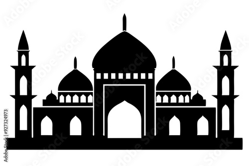 isolated black silhouette of a mosques collection, black silhouette mosque vector illustration	
