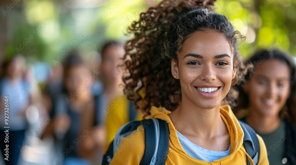 Portrait of a female student with a backpack going to school Portrait of a female student with a backpack going to school
