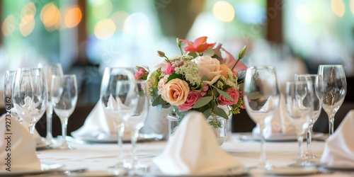 Wallpaper Mural A table with a vase of flowers and a white napkin. The table is set for a special occasion Torontodigital.ca
