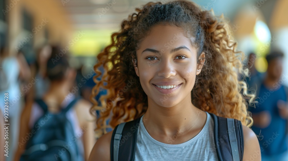 Portrait of a female student with a backpack going to school Portrait of a female student with a backpack going to school