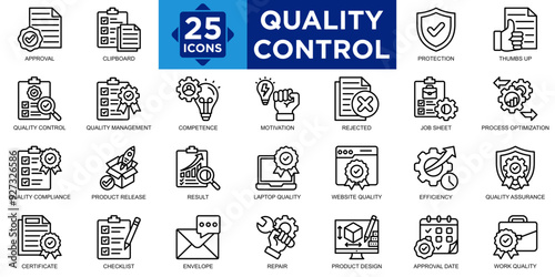 quality control, quality, control, industry, product icon set. Outline icons collection. Simple vector illustration