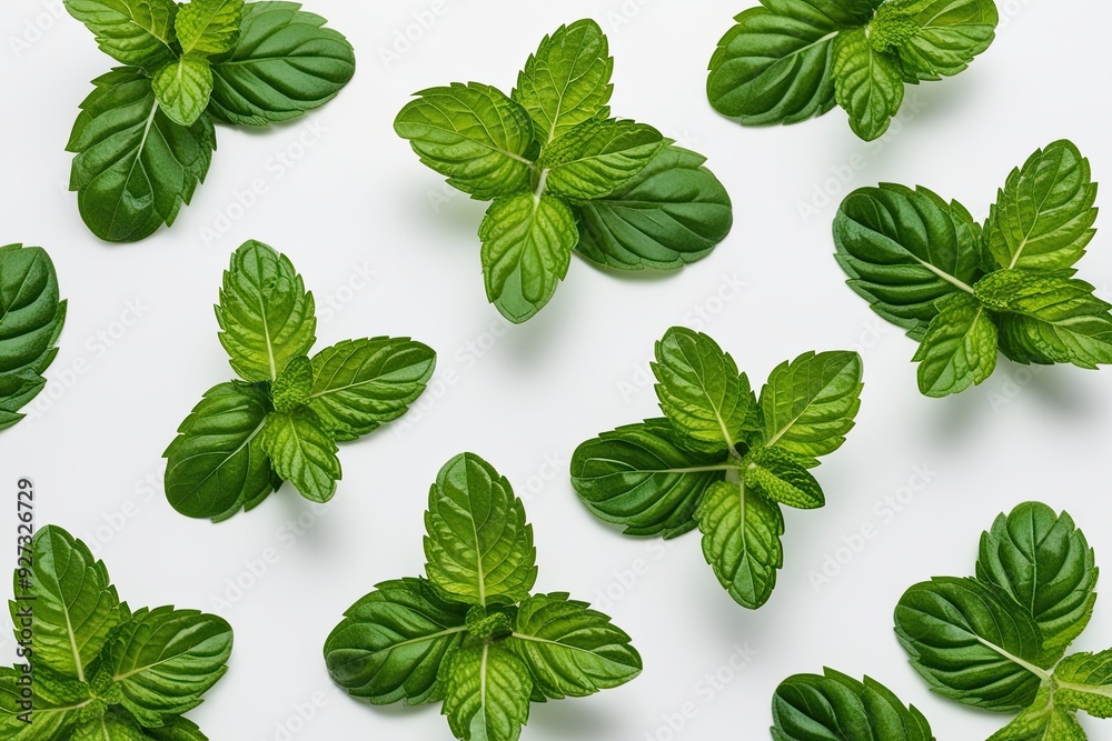 Vibrant Mint Leaves Beautifully Displayed on Clean White Background