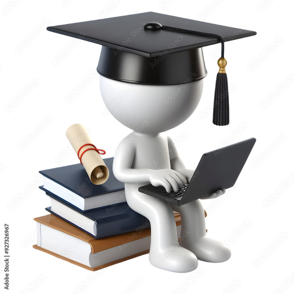High-Resolution 3D White Human-Like Figure Wearing a Graduation Hat ...