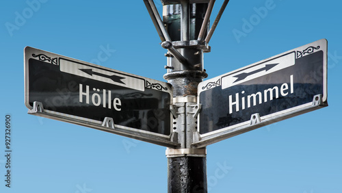 Quadro em tela Signposts the direct way to Heaven versus Hell