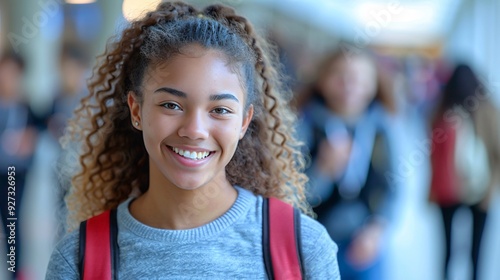 American female student with a backpack 