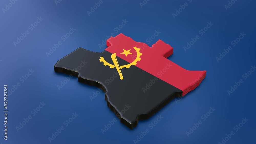3d animation of rotating Angola map with blue floor. Angola country ...