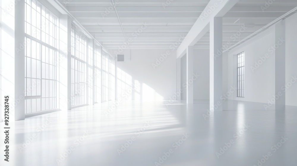 Modern, White Loft with Sunlight Streaming Through Large Windows Modern, White Loft with Sunlight Streaming Through Large Windows