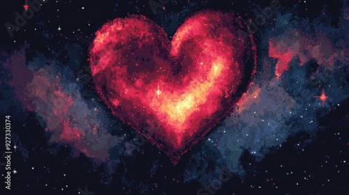 A vibrant heart shape in a cosmic background, symbolizing love and connection.