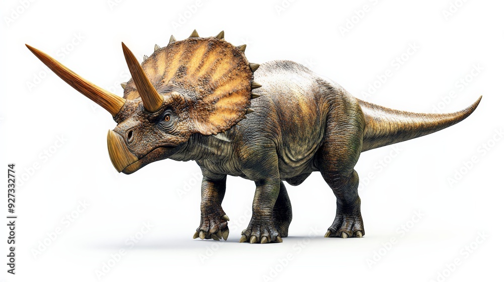 Realistic depiction of a triceratops dinosaur in a white background. Perfect for educational, scientific, and thematic projects.
