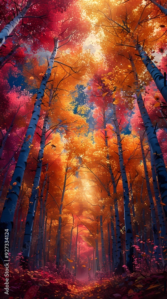 colorful trees from underneath looking up graphic poster background