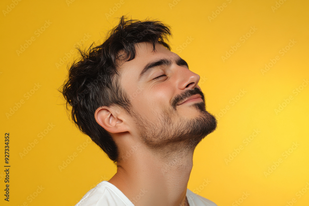 Obraz premium A close up of a man's face with her eyes closed