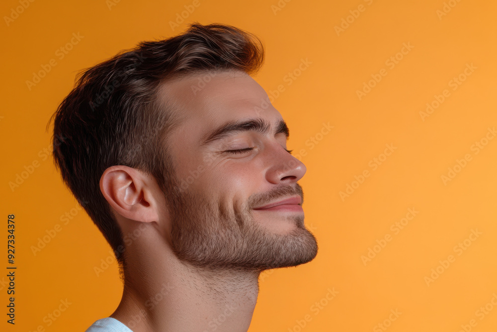 Fototapeta premium A close up of a man's face with her eyes closed