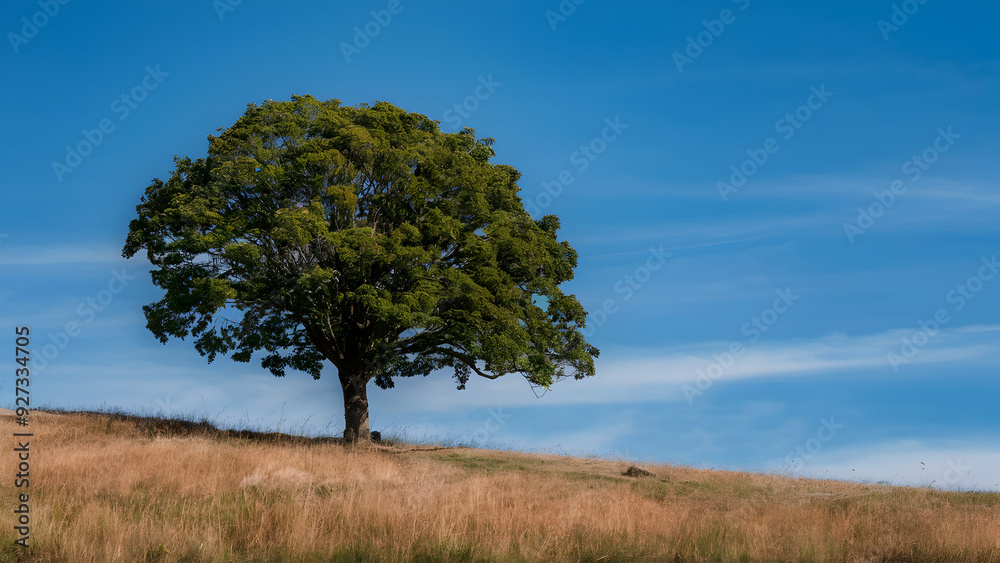 A solitary tree on A hill against A clear blue sky A solitary tree on A hill against A clear blue sky